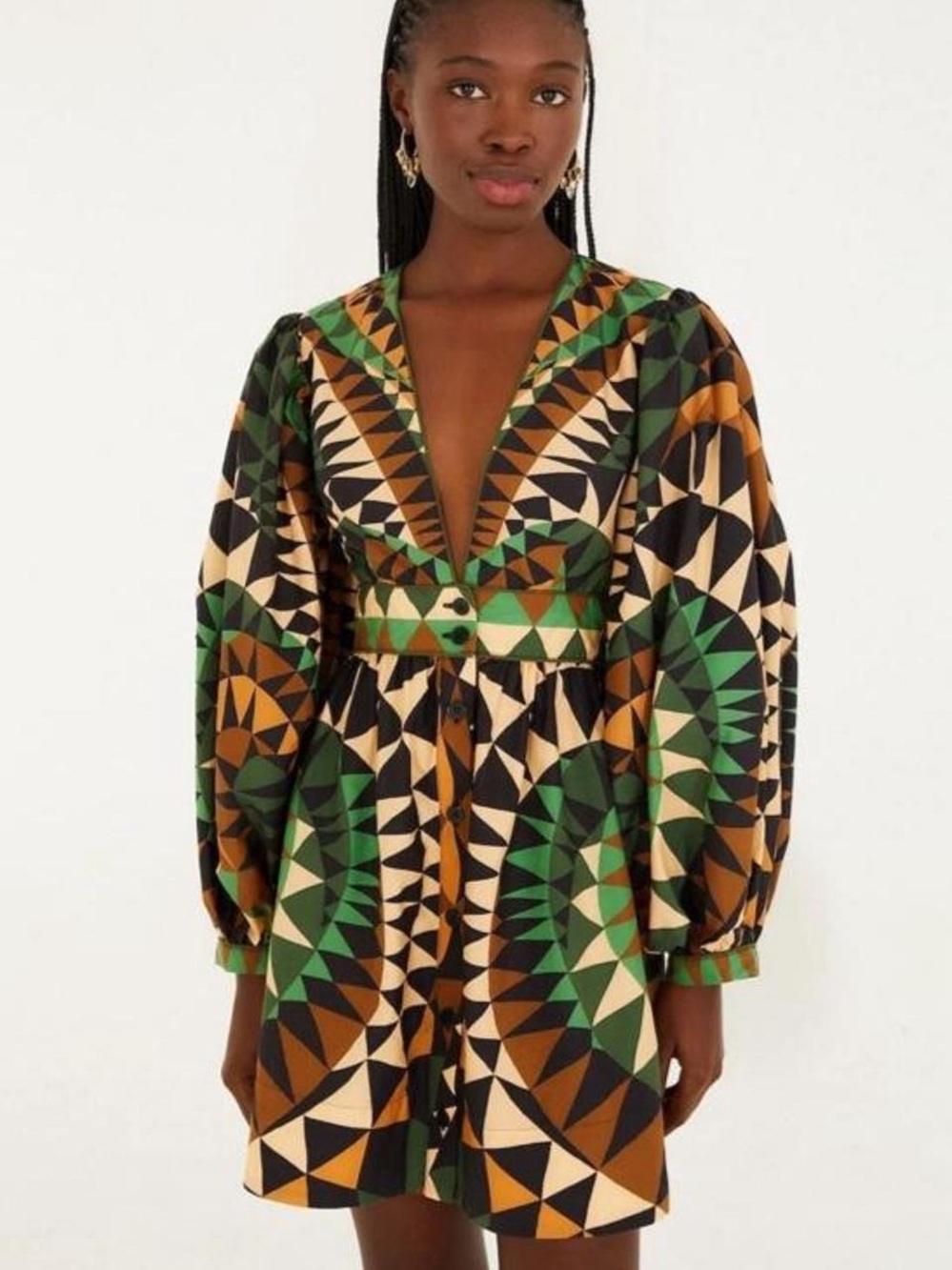 NWT FARM RIO Green Heart Deco Puff Sleeve Mini Dress